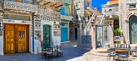 Most beautiful villages of Greece - unique traditional  Pyrgi in Chios island with ornamental houses