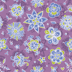 Blue flowers on purple background vector seamless pattern
