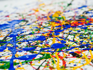 Abstract expressionism art creative background. art of splashes and drips . red black green yellow...
