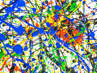 Abstract expressionism art creative background. art of splashes and drips . red black green yellow...