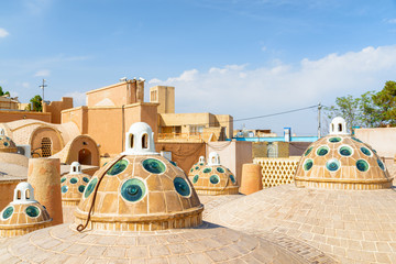 Beautiful view of domes with convex glasses on roof, Kashan