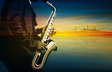 Fototapeta na wymiar abstract music illustration with saxophone player