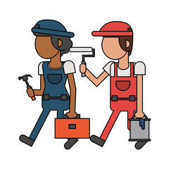 Construction workers with tools cartoons faceless
