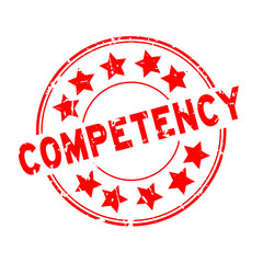 Grunge red competency word round rubber seal stamp on white background