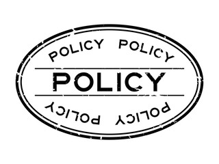 Grunge black policy word oval rubber seal stamp on white background