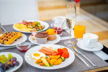 Breakfast Buffet Concept, Breakfast Time in Luxury Hotel, Brunch with Family in Restaurant