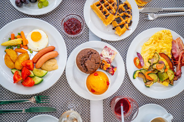 Breakfast Buffet Concept, Breakfast Time in Luxury Hotel, Brunch with Family in Restaurant
