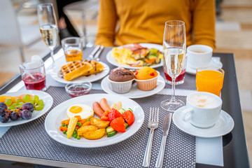 Breakfast Buffet Concept, Breakfast Time in Luxury Hotel, Brunch with Family in Restaurant