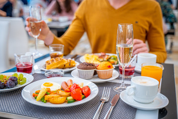 Breakfast Buffet Concept, Breakfast Time in Luxury Hotel, Brunch with Family in Restaurant