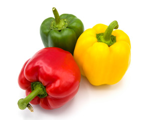 Red pepper, green, yellow on a white background