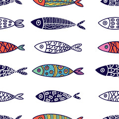 Cute fish. Kids background. Seamless pattern. Can be used in textile industry, paper, background, scrapbooking.