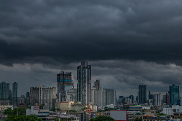 Sky view of Bangkok evening view with skyscraper in the business district in Bangkok, Thailand. City View Urban Downtown Business District Concept.