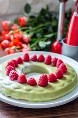 Homemade Modern Pistachio and Raspberry Cake for Birthday