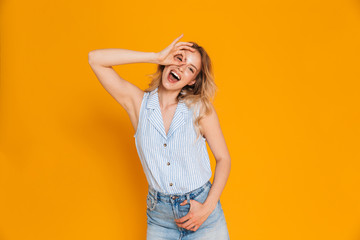 Naklejka premium Happy cheerful girl wearing summer outfit
