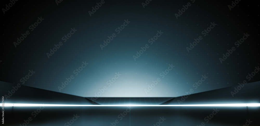 Wall mural elegant futuristic light and reflection with grid line background. 3d rendering.