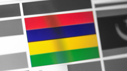 Mauritius national flag of country. Mauritius flag on the display, a digital moire effect.