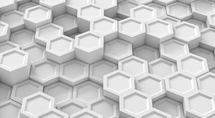 Abstract technological hexagonal background. White geometric hexagon concept. Modern element for design. 3d rendering.