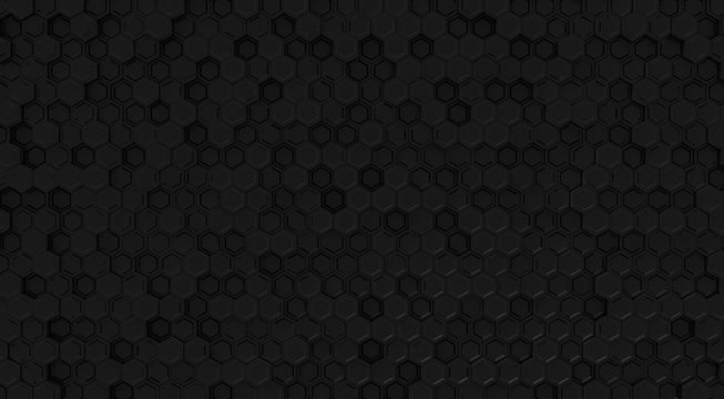 Black geometric hexagon concept. Abstract technology hexagonal background. Modern element for design. 3d rendering. © Chanchai