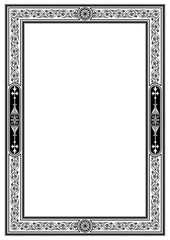 Rectangular black and white ornate framework. Decorative elements. Retro style. A4 page proportions. 