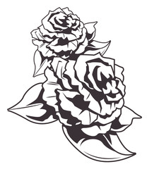 two roses drawn in black and white icon