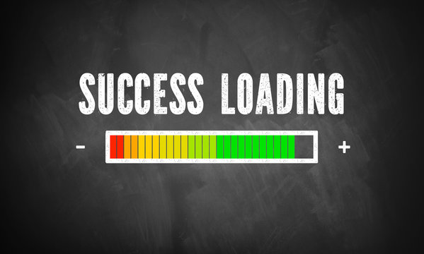 blackboard with loading bar and text "success loading"