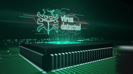 Fototapeta premium CPU on board with virus detected hologram