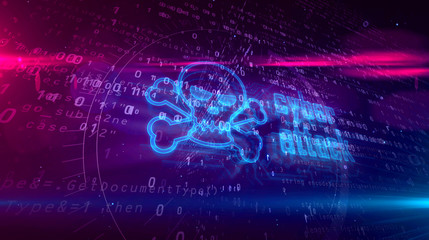 Cyber attack hologram concept with skull