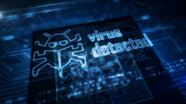 CPU on board with virus detected hologram