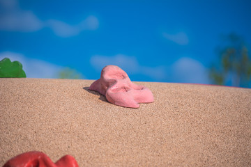 Stones-hooks for children's climbing wall. Children's park in the fresh air. Closeup