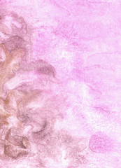 Watercolor hand drawn abstract background texture in pink, brown and gold colors