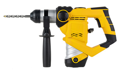 heavy yellow black jack-hammer drilling drill machine hand tool isolated white background....