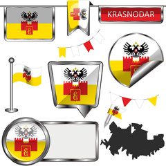 Obraz premium Glossy icons with flag of Krasnodar