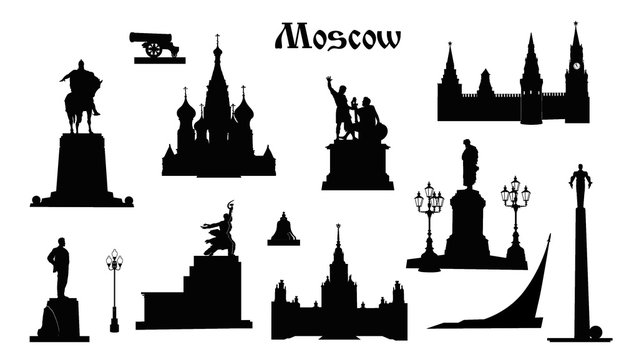 Moscow city symbol set, Russia. Tourist landmark icon collection