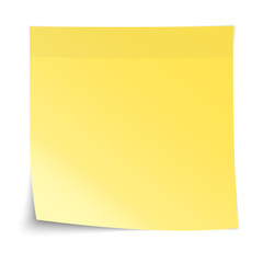 empty realistic yellow sticky note paper sheet with curled up corner and shadows vector illustration