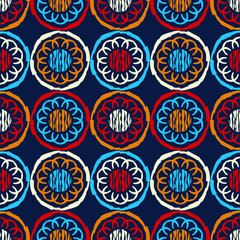Polka dots seamless pattern. Mosaic of ethnic figures. Patterned texture. Geometric background. Can be used for wallpaper, textile, invitation card, wrapping, web page background.