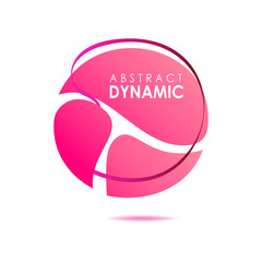 Abstract round form. Magenta and pink fluid shapes forming gradient circle, text and wavy line. Flowing liquid isolated on white background. Vector template for banners, posters, flyers template