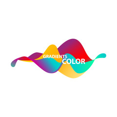Abstract wavy shape. Cyan, red, yellow, purple gradient colors. Flux form, flowing liquid isolated on white background. Vector template for brochures, banners, posters, covers design