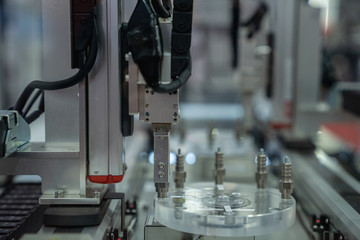 automation machine and detail close up in machine automatic with robotic automation technology for technology production factory