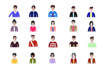 Business man and woman icons. Group of working people. Different nationalities characters. Flat style design Infographic elements 