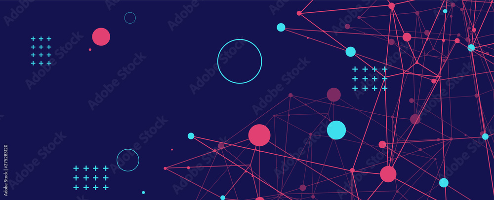 Poster Template for science and technology presentation. Plexus style background.