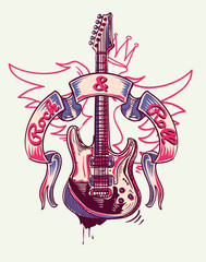 Rock and roll funky guitar and ribbon graffiti