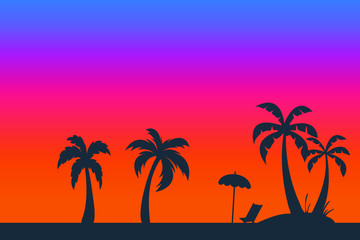 Naklejka na ściany i meble Tropical palm trees silhouette. Summer minimal background
