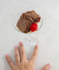 Close up homemade  Brownie and Cream. (selective focus)