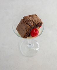 Close up homemade  Brownie and Cream. (selective focus)