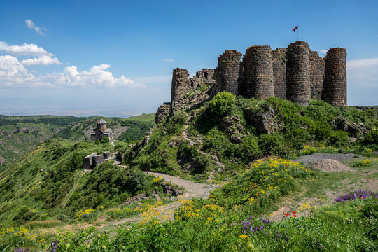  Fortress in the clouds , Amberd , Armenia. Armenian landscape , Armenian Highlands