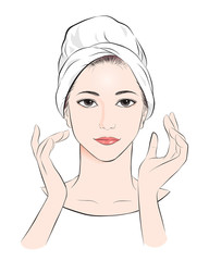 Beautiful girl face with make-up hand drawn vector illustration.  portrait with beautiful young attractive girl model. Fashion, style, beauty. Graphic, sketch drawing.