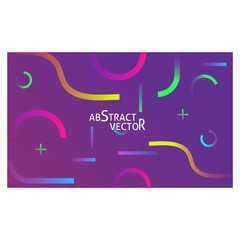 Abstract violet background. Pink, yellow, green curves and ring segments, gradient colors. Minimal geometric lines, dynamic effect. Vector template for banners, poster, covers, flyers