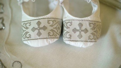 Newborn baby christening dress, shoes and cross