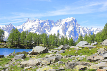 panorama with mountain, lake and forest