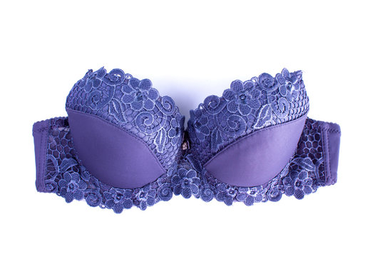 blue bra with lace on a white background